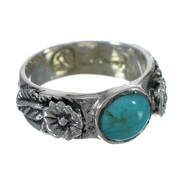 Flower Authentic Sterling Silver Turquoise Southwestern Ring Size 4-3/4 YX90517