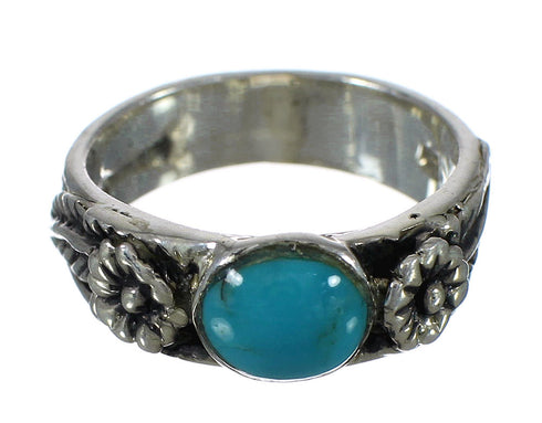 Flower Turquoise And Sterling Silver Southwest Ring Size 8-1/4 YX90650
