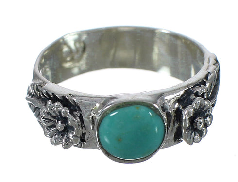 Southwestern Turquoise And Authentic Sterling Silver Flower Ring Size 7-3/4 YX90678