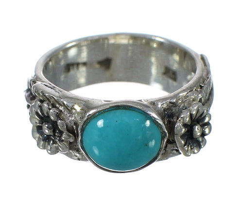Southwestern Sterling Silver Turquoise Flower Ring Size 5-1/2 YX90682