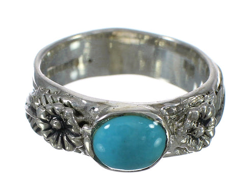 Southwestern Genuine Sterling Silver And Turquoise Flower Ring Size 7-1/2 YX90692