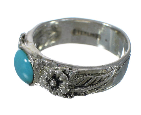 Southwestern Genuine Sterling Silver And Turquoise Flower Ring Size 7-1/2 YX90692
