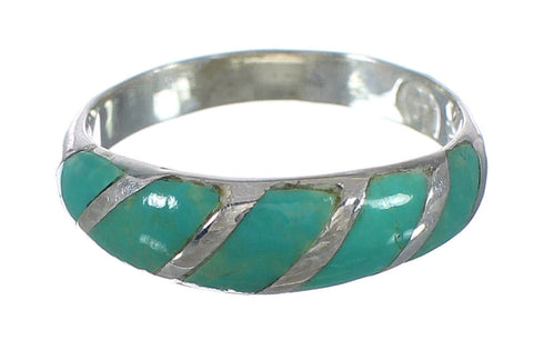 Southwest Genuine Sterling Silver Turquoise Inlay Ring Size 5-3/4 AX93115