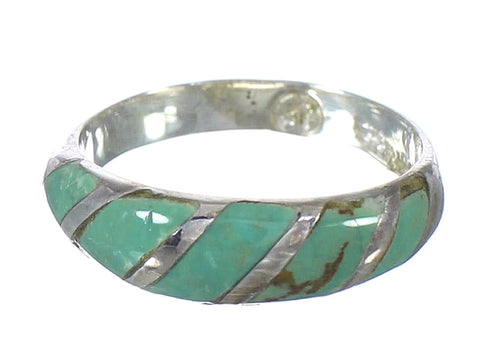 Turquoise Inlay Southwest Silver Ring Size 8-1/4 AX93148