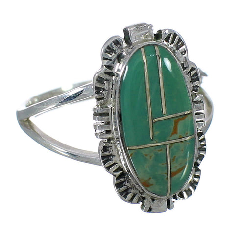 Turquoise Inlay Jewelry Silver Ring Size 6-1/2 AX92973