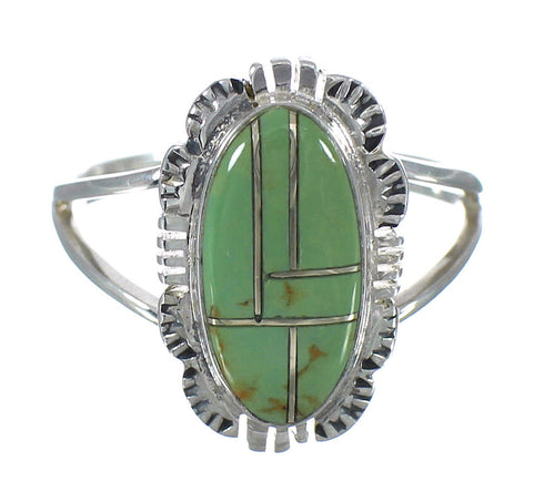 Southwestern Turquoise Inlay Silver Ring Size 5-1/2 AX92980