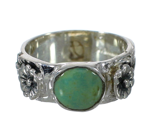 Southwestern Sterling Silver Turquoise Flower Ring Size 4-3/4 YX91621