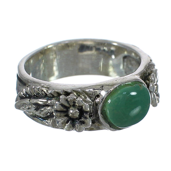 Southwestern Turquoise Sterling Silver Flower Ring Size 7-3/4 YX91636