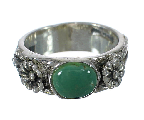 Southwest Turquoise Silver Flower Ring Size 5-3/4 YX91632
