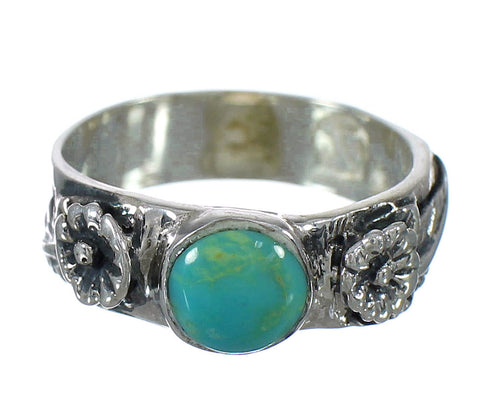 Southwestern Turquoise And Sterling Silver Flower Ring Size 8 YX91683