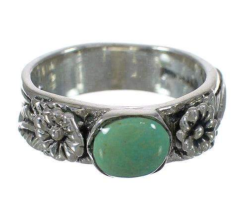 Turquoise And Genuine Sterling Silver Southwestern Flower Ring Size 6-3/4 YX91701