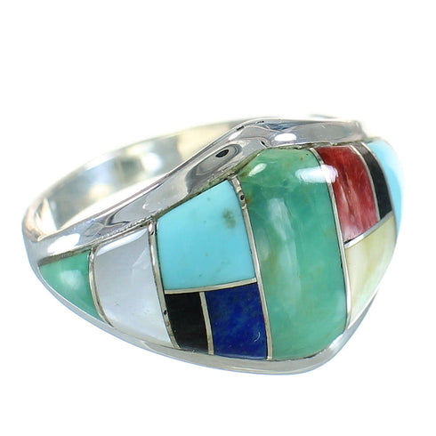 Multicolor Inlay Genuine Sterling Silver Southwest Ring Size 5 AX87786
