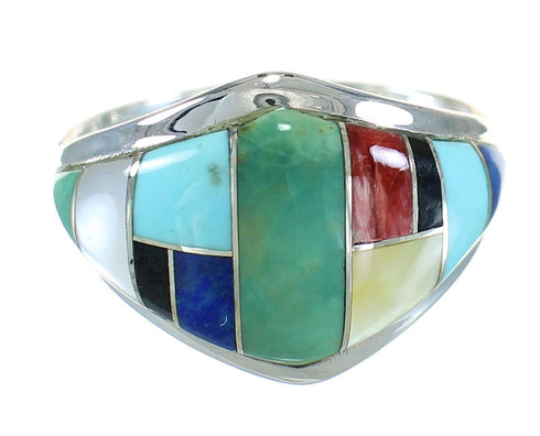 Multicolor Inlay Genuine Sterling Silver Southwest Ring Size 5 AX87786
