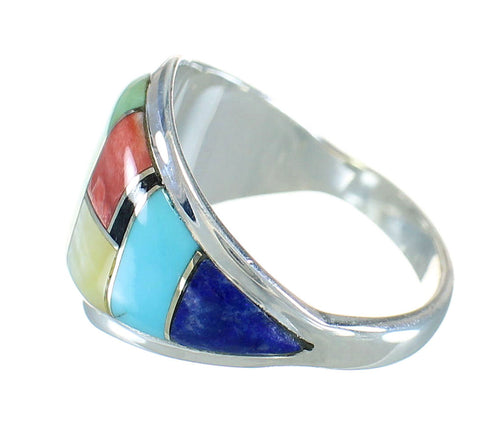 Multicolor Inlay Silver Southwest Jewelry Ring Size 6 AX87800