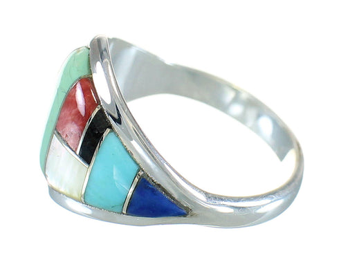 Genuine Sterling Silver Multicolor Inlay Ring Size 5-1/2 AX87809