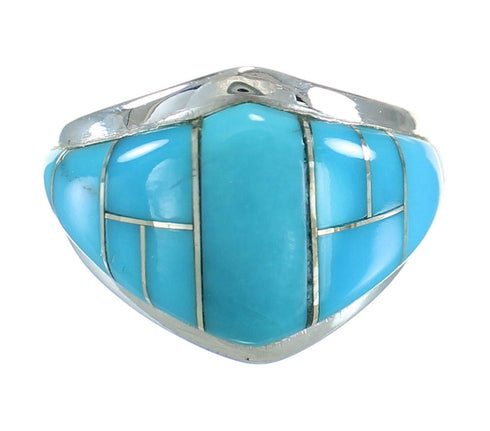 Southwest Turquoise Inlay Sterling Silver Ring Size 5-1/2 AX87937
