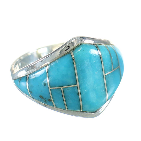Turquoise Inlay Genuine Sterling Silver Ring Size 5-1/2 AX87940