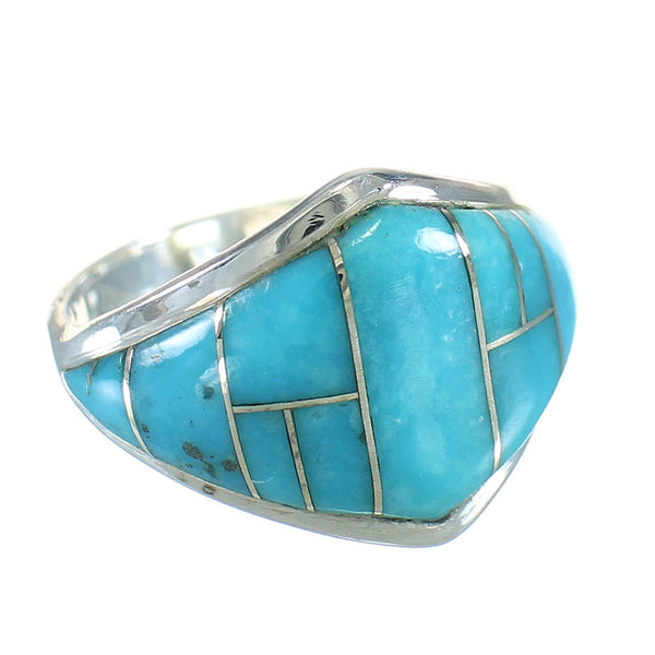 Turquoise Inlay Genuine Sterling Silver Ring Size 5-1/2 AX87940