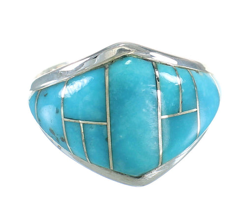 Turquoise Inlay Genuine Sterling Silver Ring Size 5-1/2 AX87940