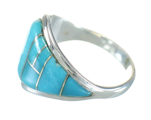 Turquoise Inlay Genuine Sterling Silver Ring Size 5-1/2 AX87940