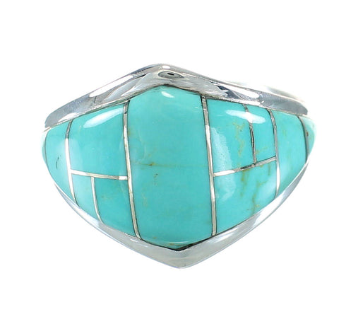 Turquoise Inlay Silver Southwest Ring Size 6-1/2 AX87948