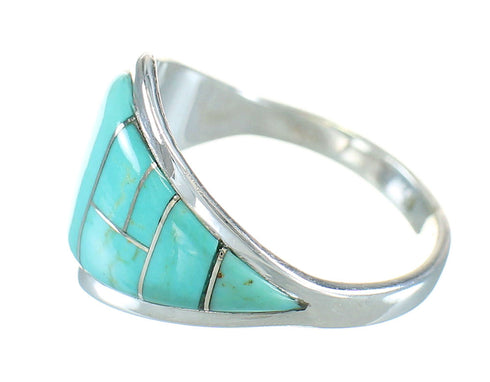 Turquoise Inlay Silver Southwest Ring Size 6-1/2 AX87948