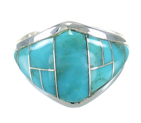 Southwest Turquoise Sterling Silver Jewelry Ring Size 6-1/4 AX87955