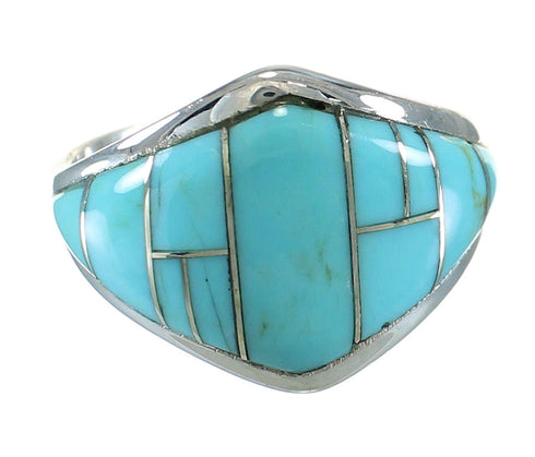 Turquoise Inlay Southwest Sterling Silver Jewelry Ring Size 4-1/2 AX87973