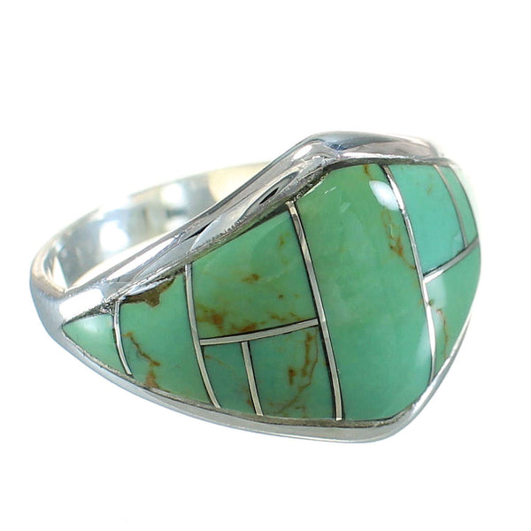 Southwestern Turquoise Inlay Sterling Silver Ring Size 6-1/2 AX88503