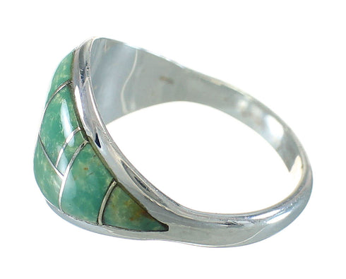 Turquoise Inlay Genuine Sterling Silver Southwest Ring Size 6 AX88516