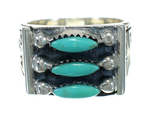 Genuine Sterling Silver Turquoise Needlepoint Water Wave Ring Size 4-3/4 FX90412