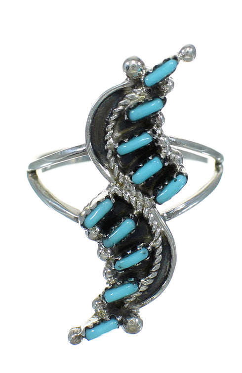 Turquoise Needlepoint Silver Southwestern Ring Size 5-1/4 AX89243