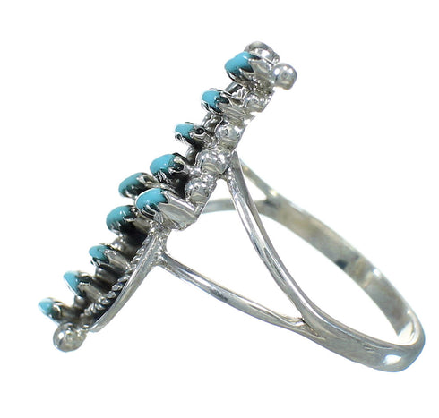 Turquoise Needlepoint Silver Southwestern Ring Size 5-1/4 AX89243