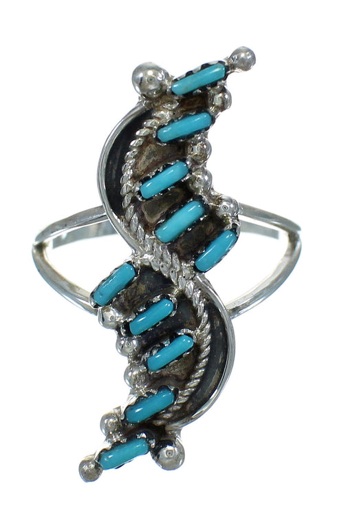 Southwest Turquoise Needlepoint Silver Ring Size 5-1/2 AX89253
