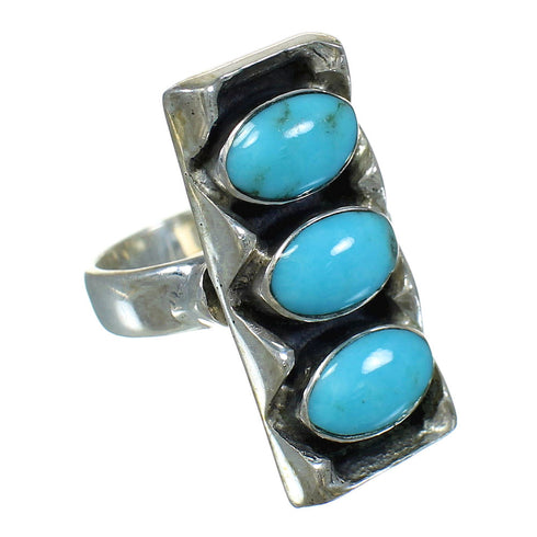 Turquoise Authentic Sterling Silver Jewelry Southwest Ring Size 7-1/4 AX89286