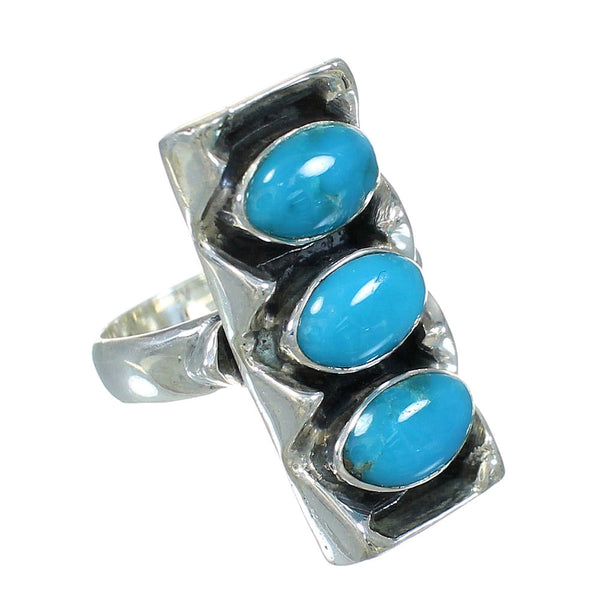 Turquoise Jewelry Southwestern Genuine Sterling Silver Ring Size 4-3/4 AX89294