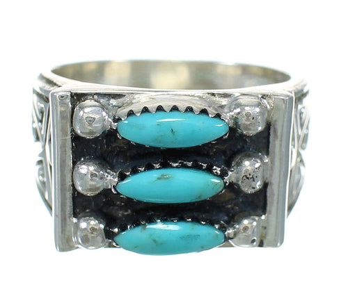 Silver Turquoise Water Wave Needlepoint Southwestern Ring Size 8-1/4 AX89305