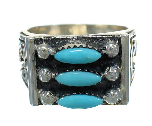 Turquoise Needlepoint Silver Water Wave Ring Size 7-3/4 AX89312