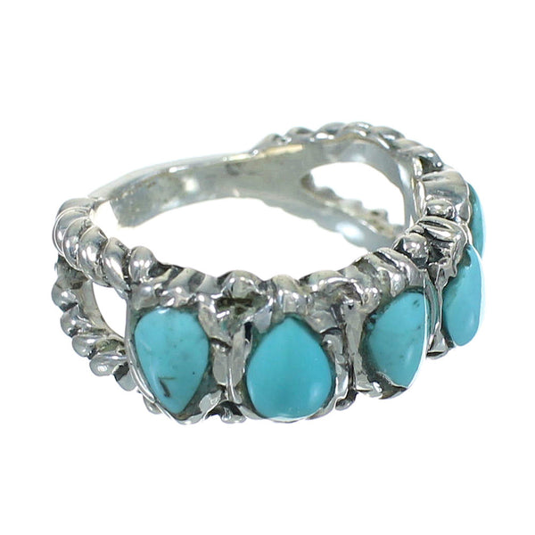 Southwest Turquoise Jewelry Genuine Sterling Silver Ring Size 6-3/4 AX89329