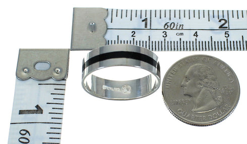 Southwest Genuine Sterling Silver And Jet Ring Size 7-3/4 YX92211