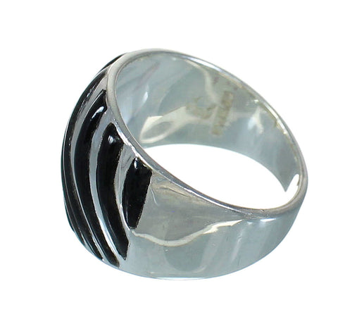 Southwestern Jet And Genuine Sterling Silver Ring Size 6-3/4 YX92301