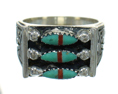 Authentic Sterling Silver Turquoise And Coral Needlepoint Ring Size 5-3/4 FX91989