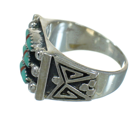 Authentic Sterling Silver Turquoise And Coral Needlepoint Ring Size 5-3/4 FX91989