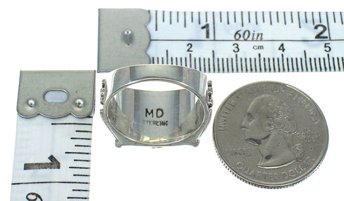 Authentic Sterling Silver Turquoise And Coral Needlepoint Ring Size 5-3/4 FX91989