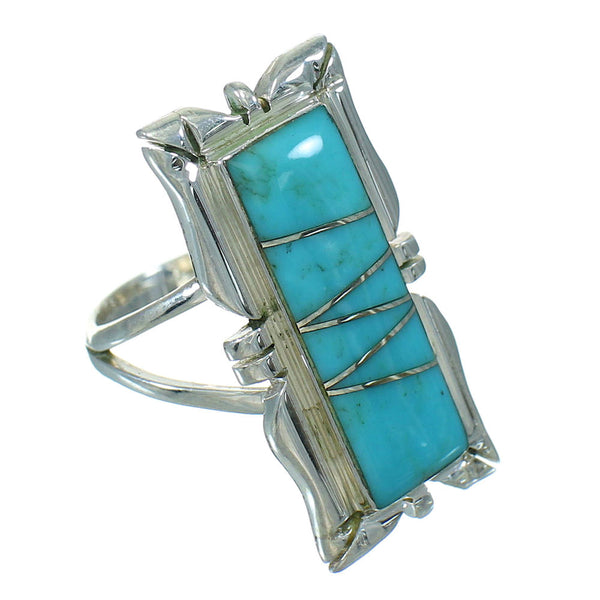 Turquoise Inlay Sterling Silver Ring Size 5-3/4 AX92032