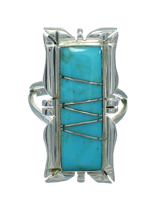 Turquoise Inlay Sterling Silver Ring Size 5-3/4 AX92032