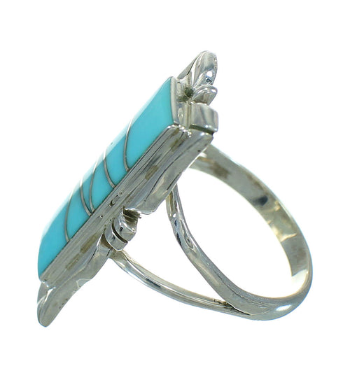 Turquoise Inlay Silver Southwest Ring Size 6-3/4 AX92040