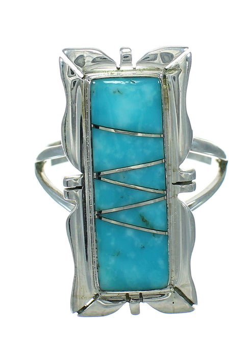 Southwest Turquoise Sterling Silver Ring Size 6-3/4 AX92044