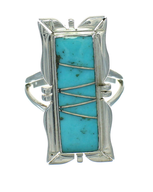 Silver Southwestern Turquoise Inlay Ring Size 6-1/4 AX92056