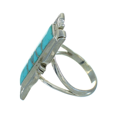 Silver Southwestern Turquoise Inlay Ring Size 6-1/4 AX92056